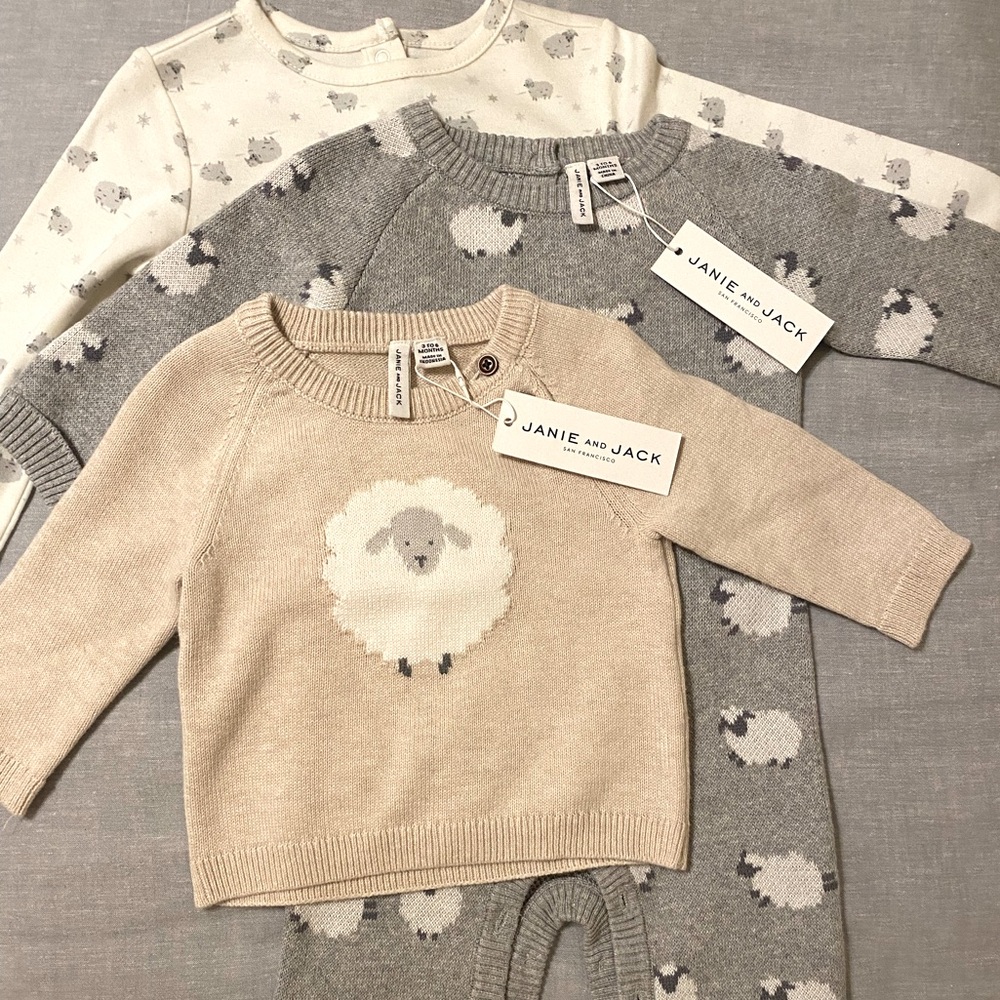 Janie and Jack Sheep bundle. 3-6m long sleeve. NWT
